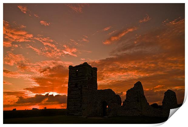 Knowlton Church, Dorset almost Silouetted Print by Eddie Howland