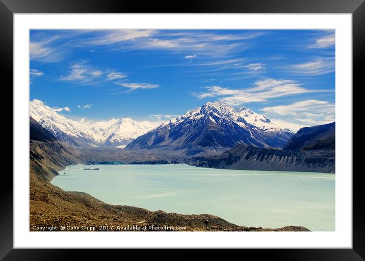Tasman Glacier and lake Framed Mounted Print by Colin Chipp