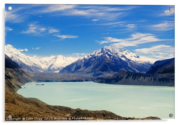 Tasman Glacier and lake Acrylic by Colin Chipp