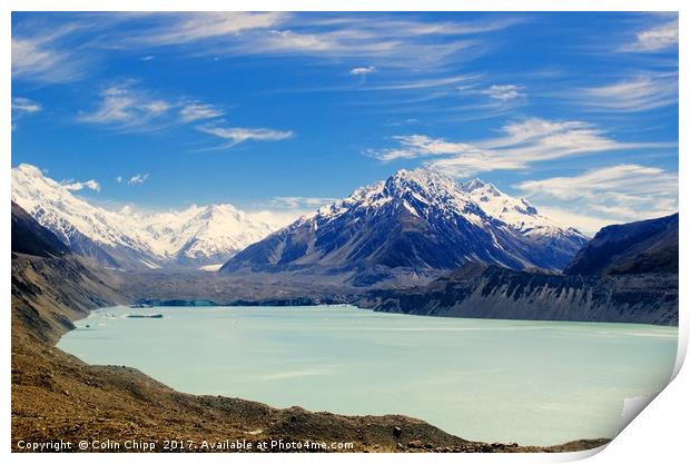 Tasman Glacier and lake Print by Colin Chipp