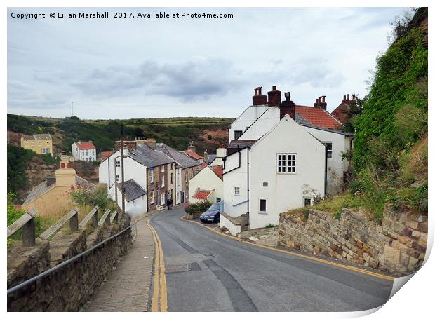 Down to the village of Staithes Print by Lilian Marshall