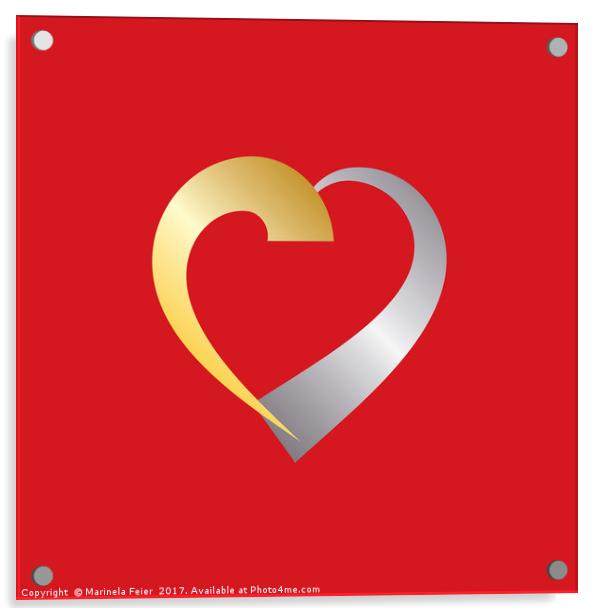 Gold and silver Valentine Heart Acrylic by Marinela Feier