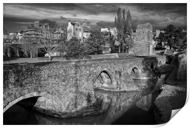Medieval Exe Bridge in Mono                      Print by Darren Galpin