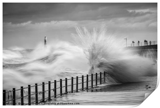 Sunderland seafront with a tidal surge, roker pier Print by gary ward