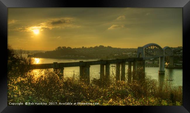 Brunel Bridge Sunset  Framed Print by Rob Hawkins