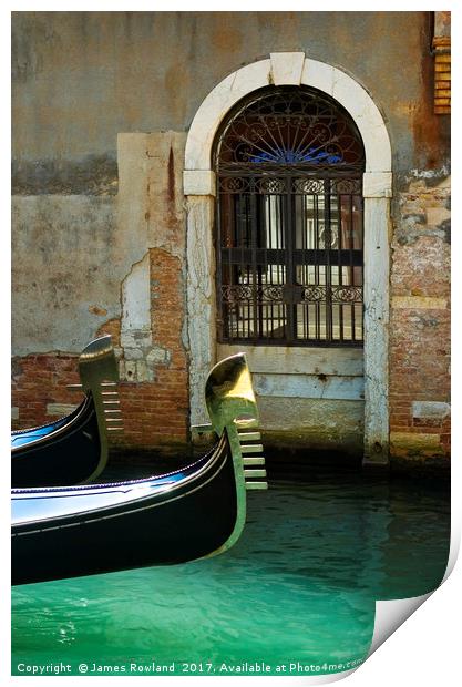 Gondola and arched doorway Print by James Rowland