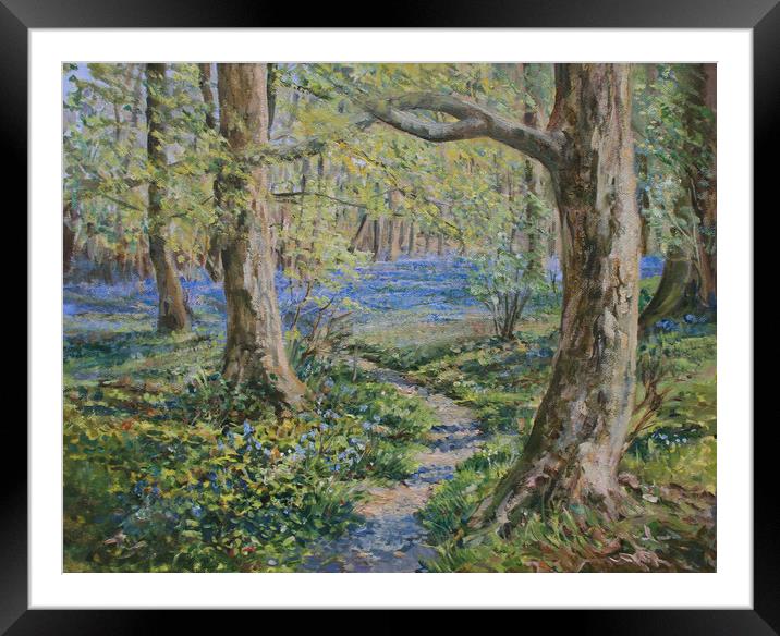 Bluebells at Whitemoss, Oil painting Framed Mounted Print by Linda Lyon