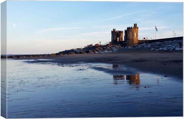 Withernsea Sunset and Moon Canvas Print by Dave Leason