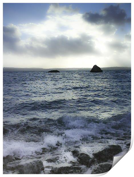 Meadfoot Beach, Torquay, Devon, Rocks in Winter Print by K. Appleseed.