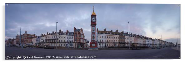 Weymouth Clock Panoramic Acrylic by Paul Brewer