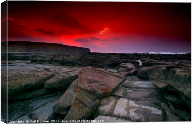 Red sky over Nash Point Canvas Print by Neil Holman