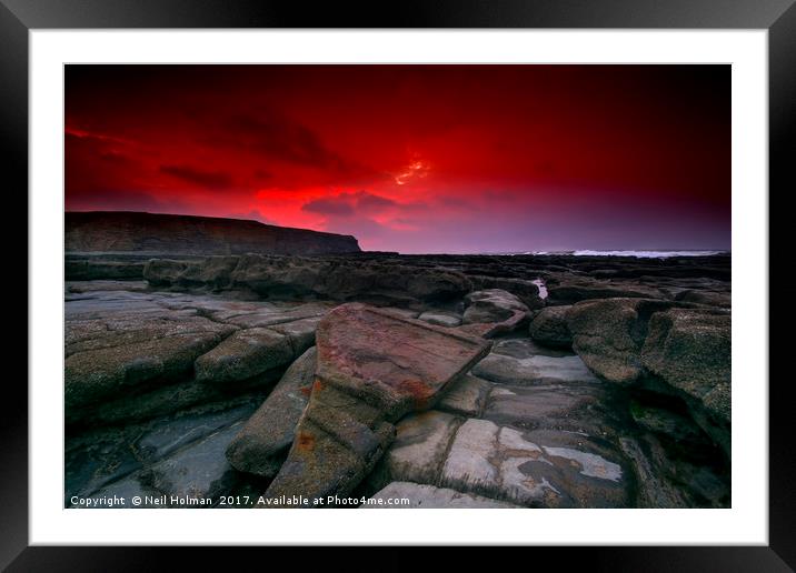 Red sky over Nash Point Framed Mounted Print by Neil Holman