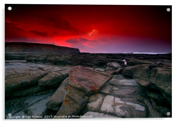 Red sky over Nash Point Acrylic by Neil Holman