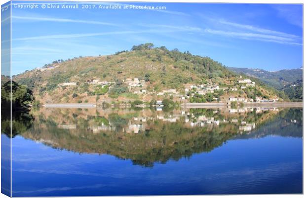 Morning Reflections on River Douro, Portugal Canvas Print by Elvia Worrall