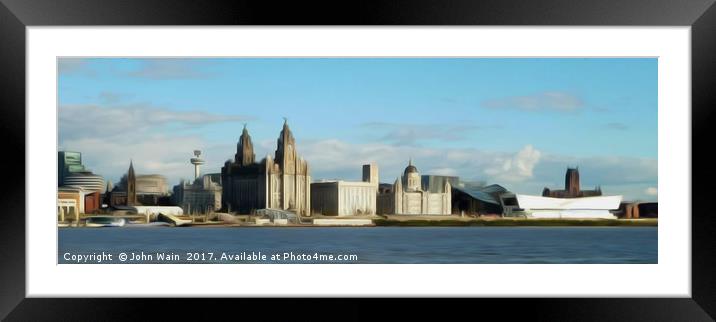 Liverpool Waterfront Skyline (Digital Art) Framed Mounted Print by John Wain