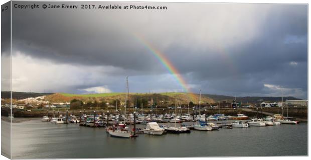 Double Rainbow Over Burry Port  Canvas Print by Jane Emery