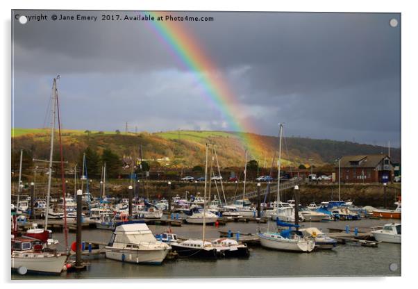 Rainbows over Burry Port Habour Acrylic by Jane Emery