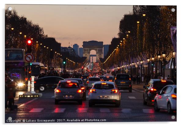 Traffic jam on Champs Elysees, Arc de Triomphe Acrylic by Łukasz Szczepański