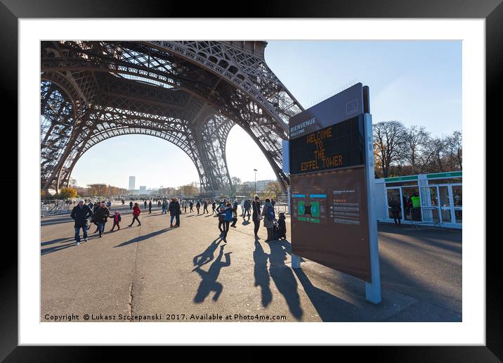 Board "Welcome to the Eiffel tower", Eiffel Tower  Framed Mounted Print by Łukasz Szczepański