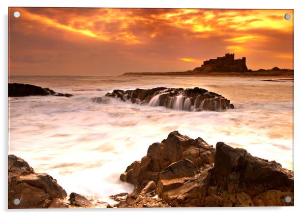 Bamburgh Rock Acrylic by Ken Cowins