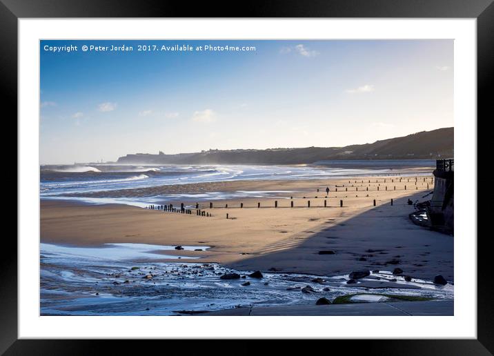 Rough sea in Winter Sunshine at Sandsend near Whit Framed Mounted Print by Peter Jordan