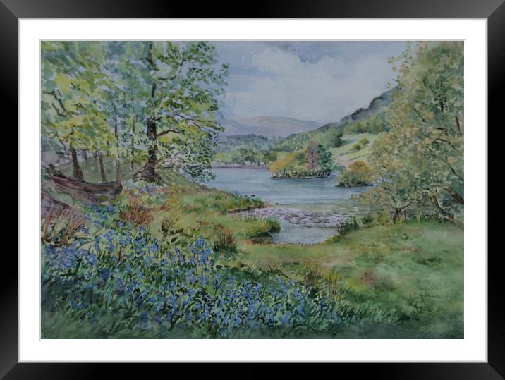 Rydal Water , painting Framed Mounted Print by Linda Lyon
