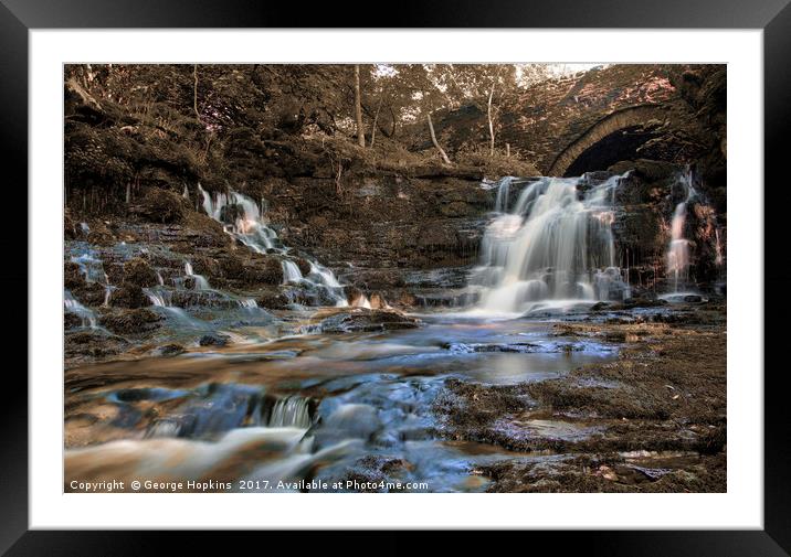 Hidden Waterfall at Cray, Yorkshire Dales Framed Mounted Print by George Hopkins