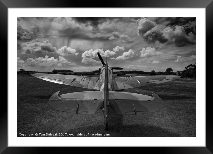 Spitfire sky mono Framed Mounted Print by Tom Dolezal
