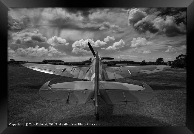 Spitfire sky mono Framed Print by Tom Dolezal