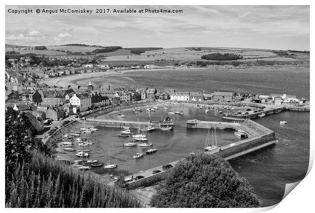 View across Stonehaven Harbour mono Print by Angus McComiskey