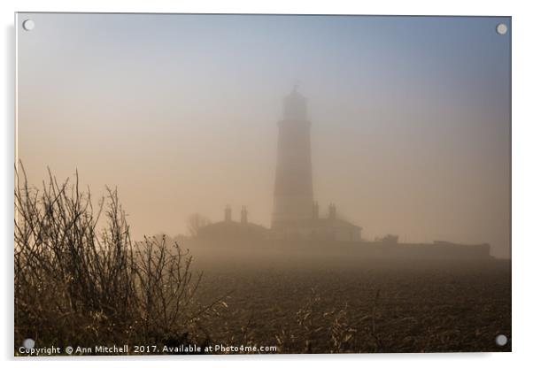 Happisburgh Lighthouse in the Mist Acrylic by Ann Mitchell