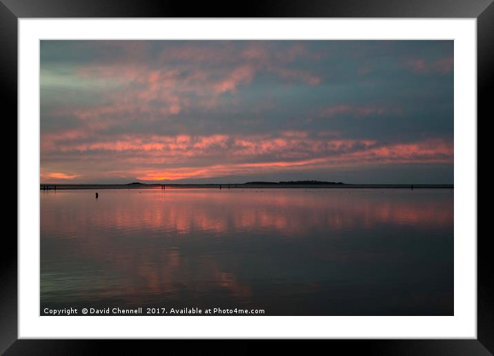 Hilbre Island Red Sky Sunset Framed Mounted Print by David Chennell