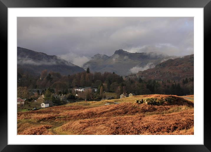 Elterwater and View of Langdale Pikes Framed Mounted Print by Linda Lyon