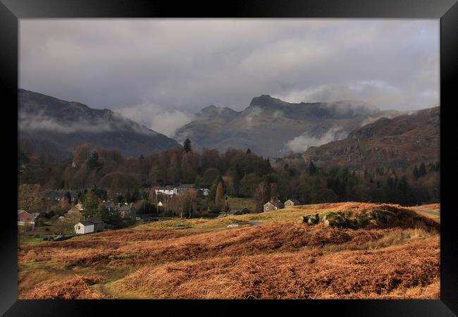Elterwater and View of Langdale Pikes Framed Print by Linda Lyon