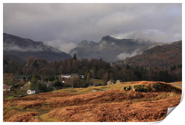 Elterwater and View of Langdale Pikes Print by Linda Lyon