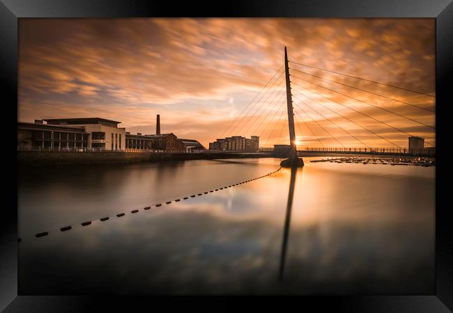 Swansea marina at sunrise with view of the Sail br Framed Print by Bryn Morgan
