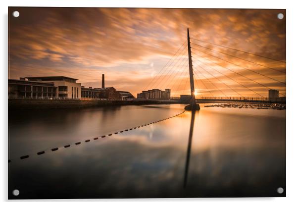 Swansea marina at sunrise with view of the Sail br Acrylic by Bryn Morgan