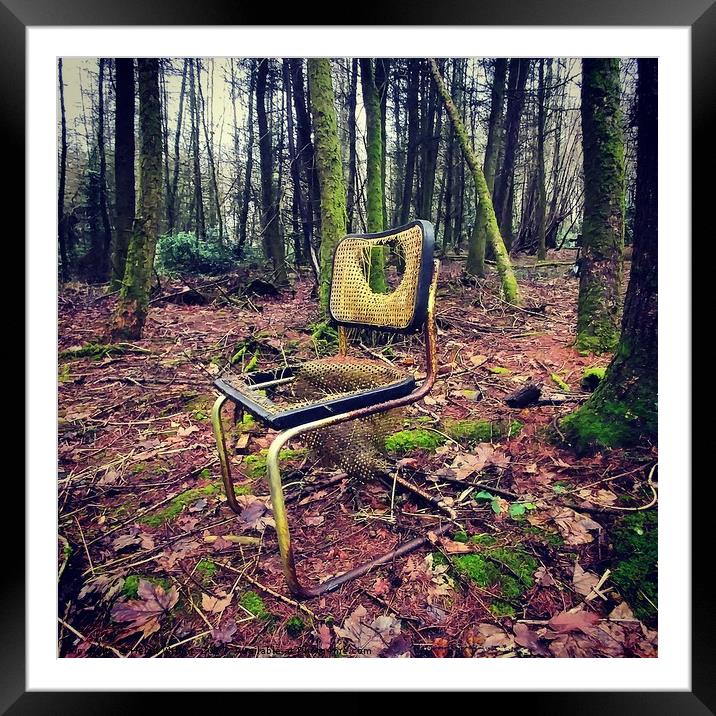 A lost chair in the woods Framed Mounted Print by Helen Wright