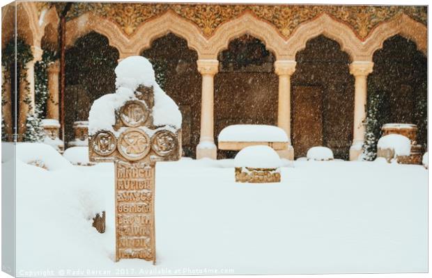 Stavropoleos Monastery In Bucharest During Winter  Canvas Print by Radu Bercan