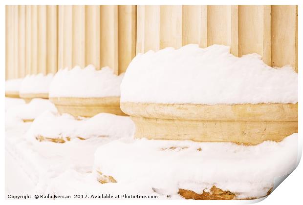 Composite Greek Style Columns In Winter Print by Radu Bercan