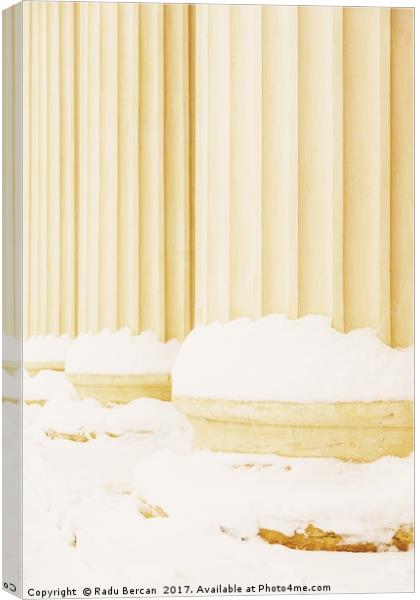 Composite Greek Style Columns In Winter Canvas Print by Radu Bercan