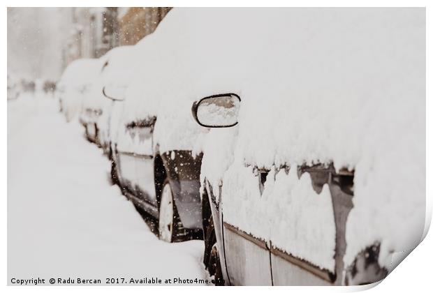 Cars Covered With Fresh White Snow After A Heavy B Print by Radu Bercan