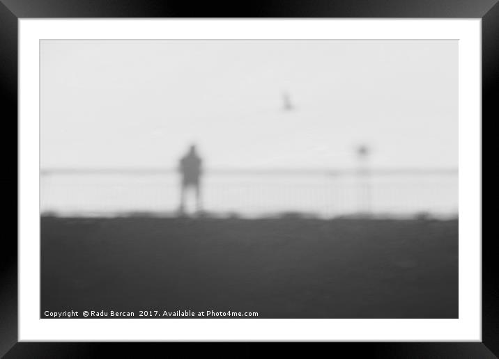 Man On A Bridge With Flying Bird Abstract Shadow O Framed Mounted Print by Radu Bercan