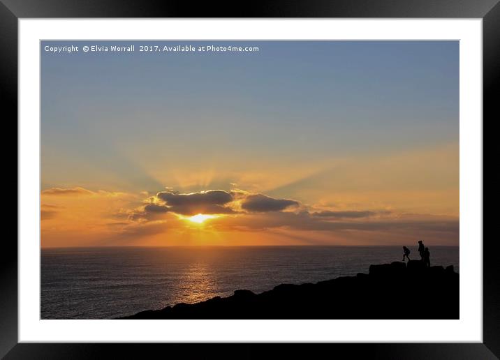 Sunset over Lands End, Cornwall, England Framed Mounted Print by Elvia Worrall