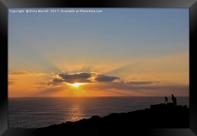 Sunset over Lands End, Cornwall, England Framed Print by Elvia Worrall