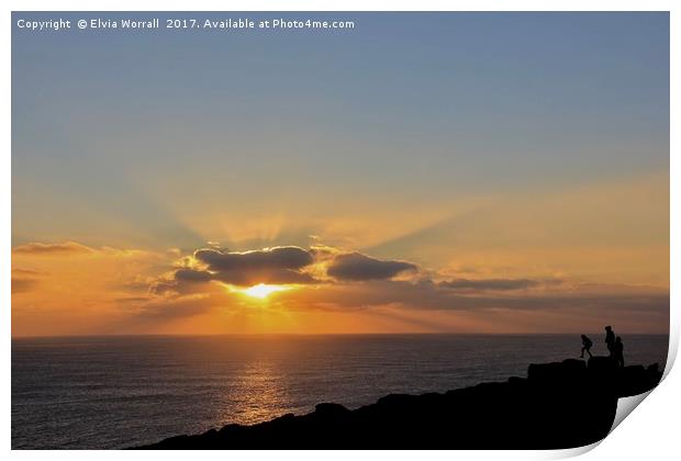 Sunset over Lands End, Cornwall, England Print by Elvia Worrall