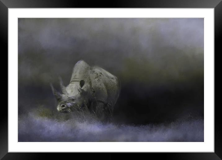 Rhino wanders the Ngorongoro Crater Framed Mounted Print by David Owen