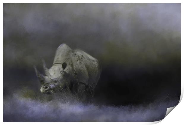 Rhino wanders the Ngorongoro Crater Print by David Owen