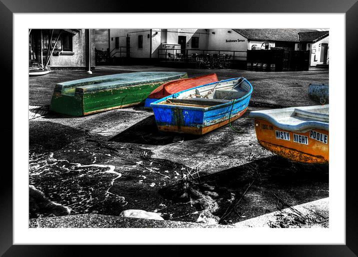 Row boats at Mudeford Framed Mounted Print by Chris Day