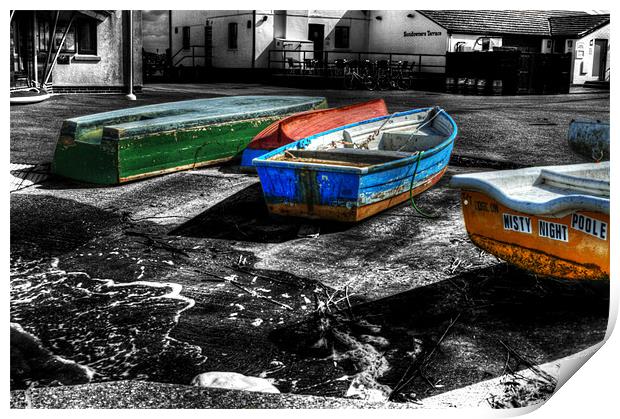Row boats at Mudeford Print by Chris Day